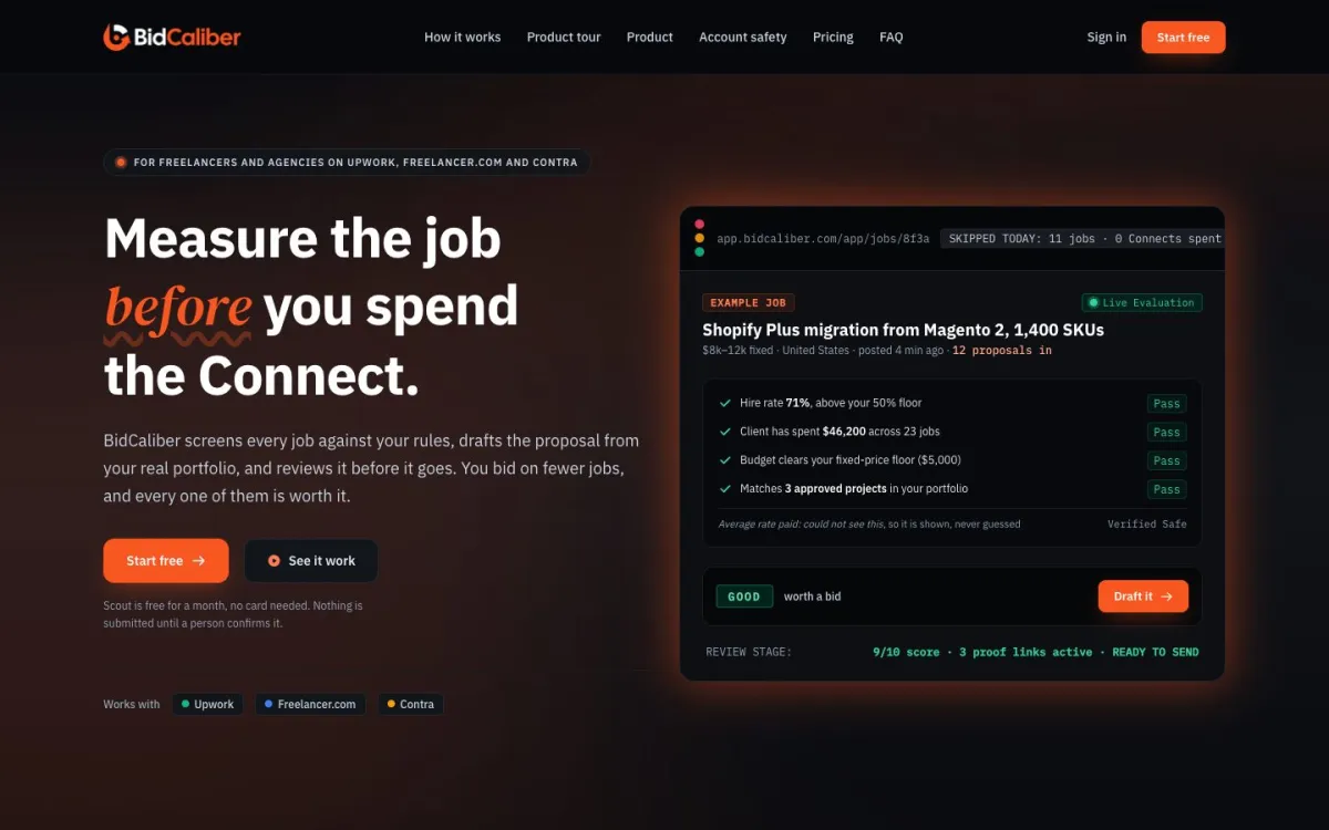 BidCaliber, an AI bid-screening product built by Webnotics