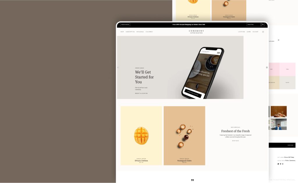 Ceremony Coffee website, built by Webnotics