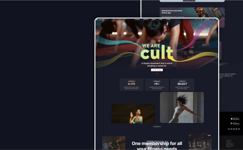Cult Fit website, built by Webnotics