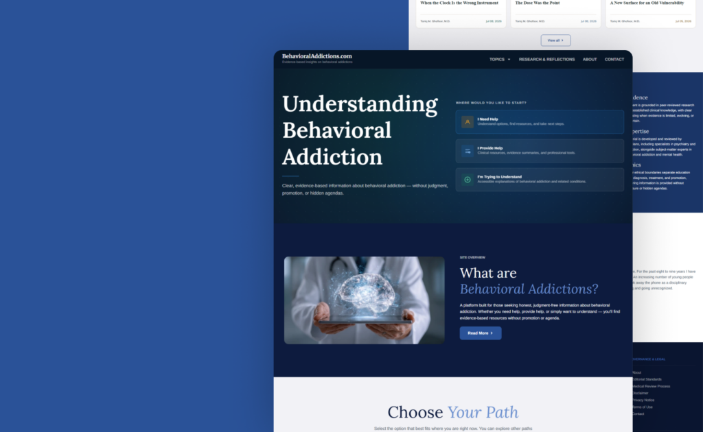 Behavioral Addictions website, built by Webnotics
