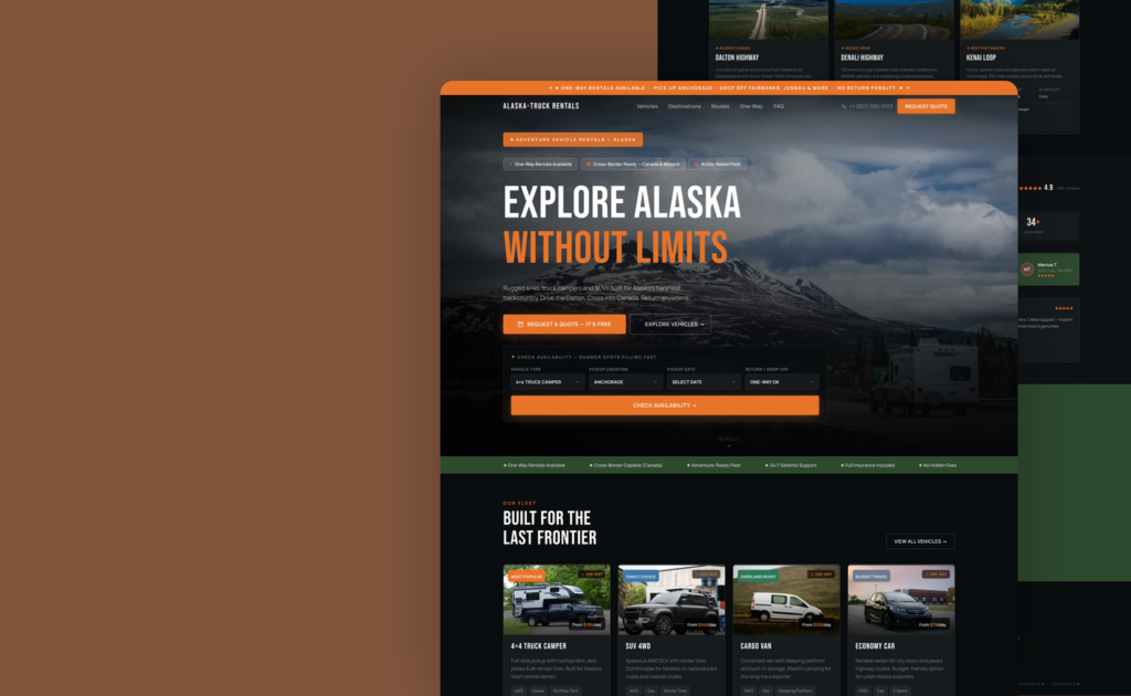 Alaska Truck Rentals website, built by Webnotics