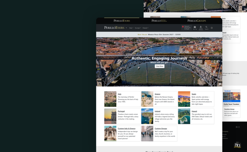 Perillo Tours website, built by Webnotics