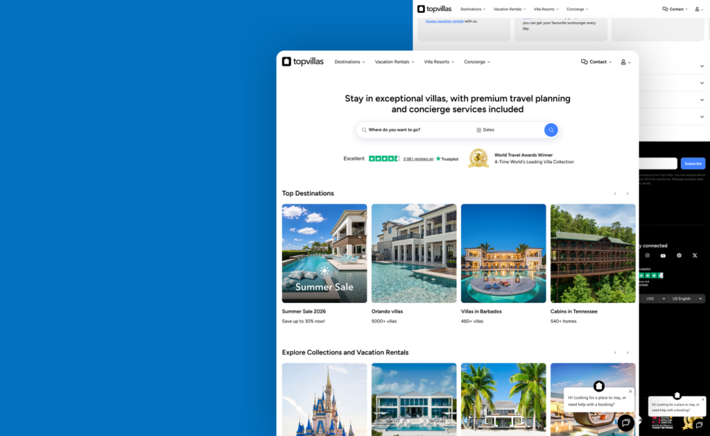 Top Villas website, built by Webnotics