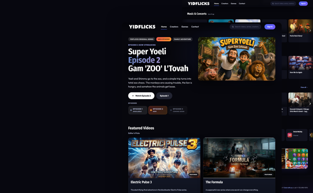 YidFlicks website, built by Webnotics